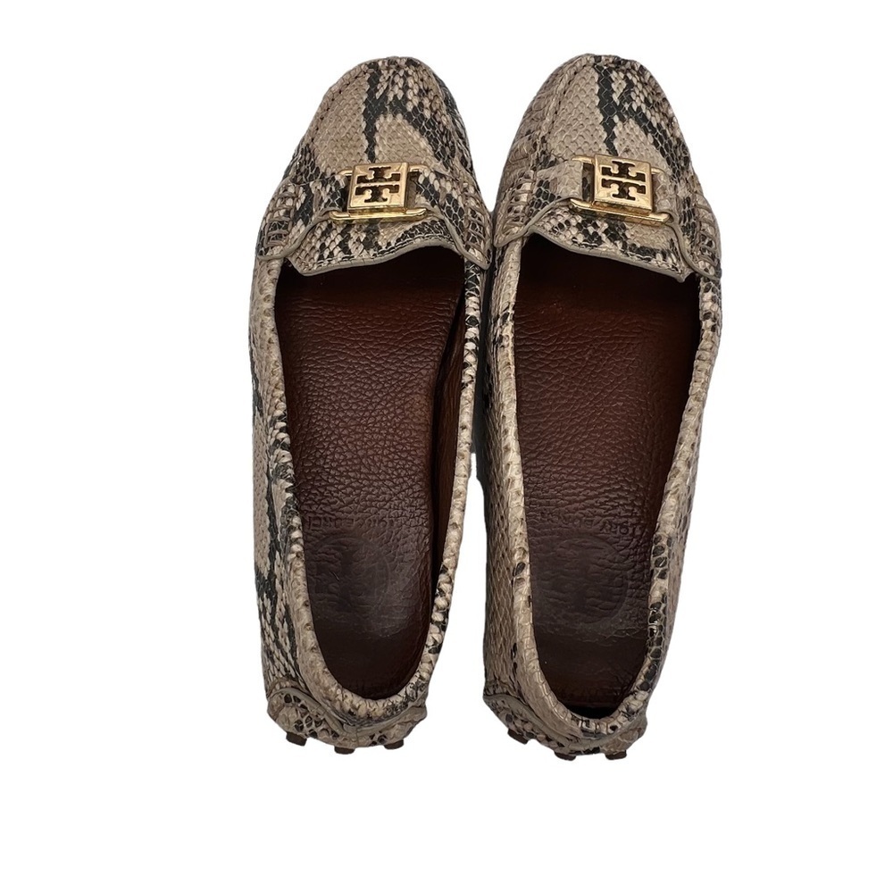 Tory Burch Tan Black Kendrick Driver Python Mocca… - image 6